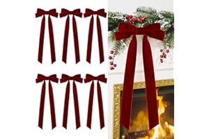 Senjie Velvet Large Christmas Bows for Staircase Garland Wreath, 20in x 8in Vintage Ribbon Bows with Twist Tie for Xmas Tree Holiday Indoor Outdoor Decorations (6Pcs, Burgundy)