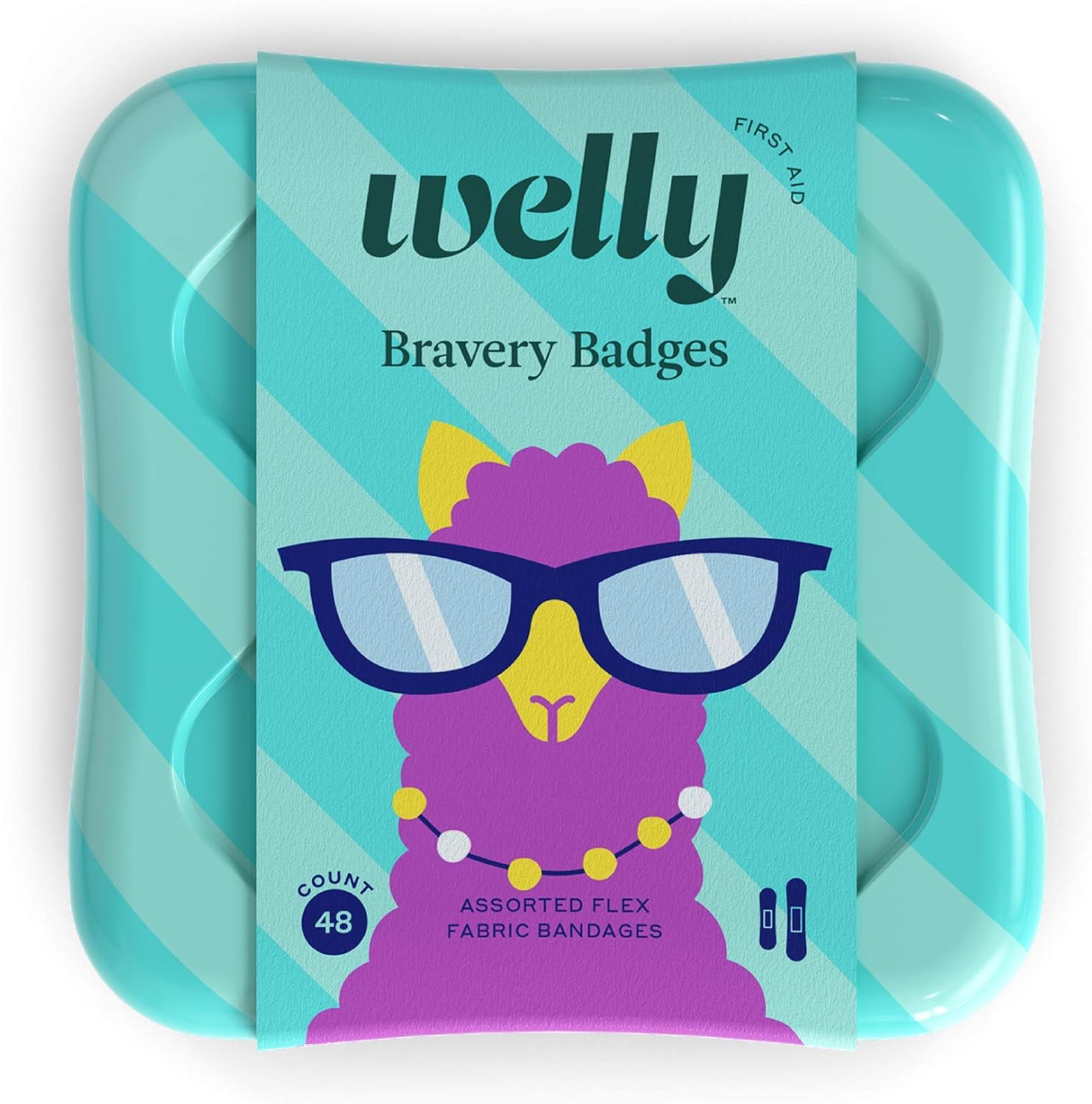 Welly Bandages - Bravery Badges, Flexible Fabric, Adhesive, Standard Shapes, Peculiar Pets - Llama, Sloth, Narwhal Patterns - 48 Count: Health & Personal Care