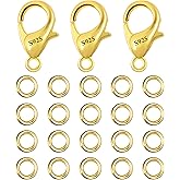 23Pcs 14K Goldplated Lobster Claw Clasps 10mm with Open Jump Rings Jewelry Making Set, 925 Sterling Silver Jewelry Finding Supplies Small Gold Lobster Clasps for Necklaces Bracelet Chains Connector