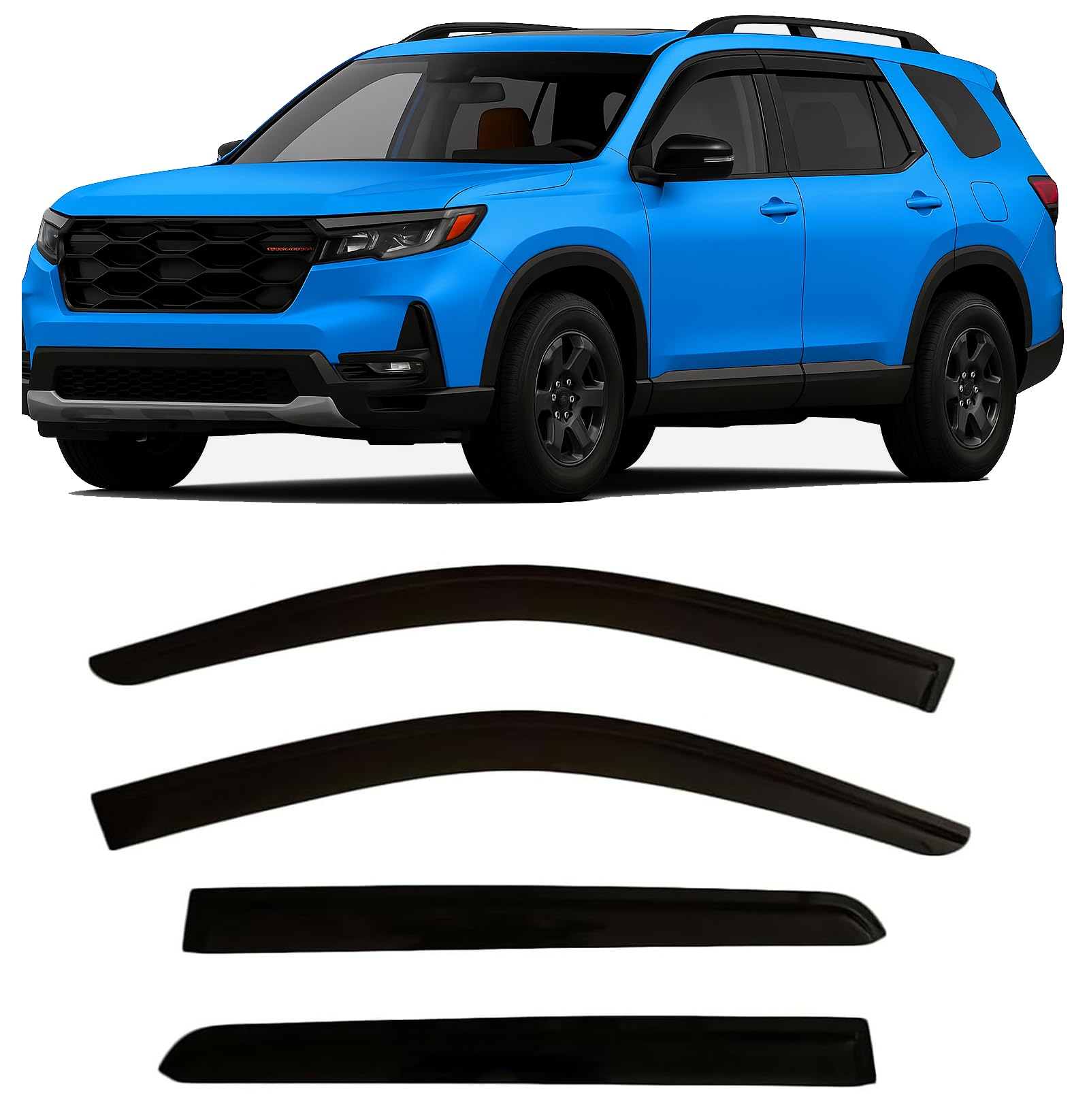 Photo 1 of 2023-2025 Tape-On Rain Guards for Honda Pilot Side Window Deflector Visors LX Sport EX-L TrailSport Touring Elite Smoke Tinted Vent Shades 2024