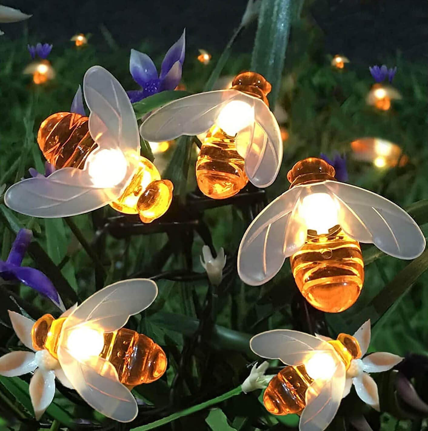 Solar Garden Lights, 11M 60 LEDs Solar Lights Outdoor Garden 8 Modes Bee Solar Fairy Lights Waterproof Garden Solar Lights for Garden Lawn Patio Flower Fence Festoon Summer Party Christmas(Warm white)