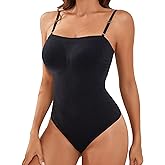 KSang Square Neck Bodysuits for Women Seamless Tummy Control Tops Thong Shapewear Body Shaper