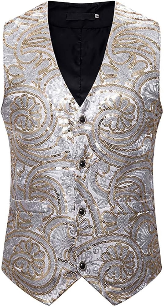 Glitter Men's Vest Sequins Stage Costumes Single Breasted Business Suit