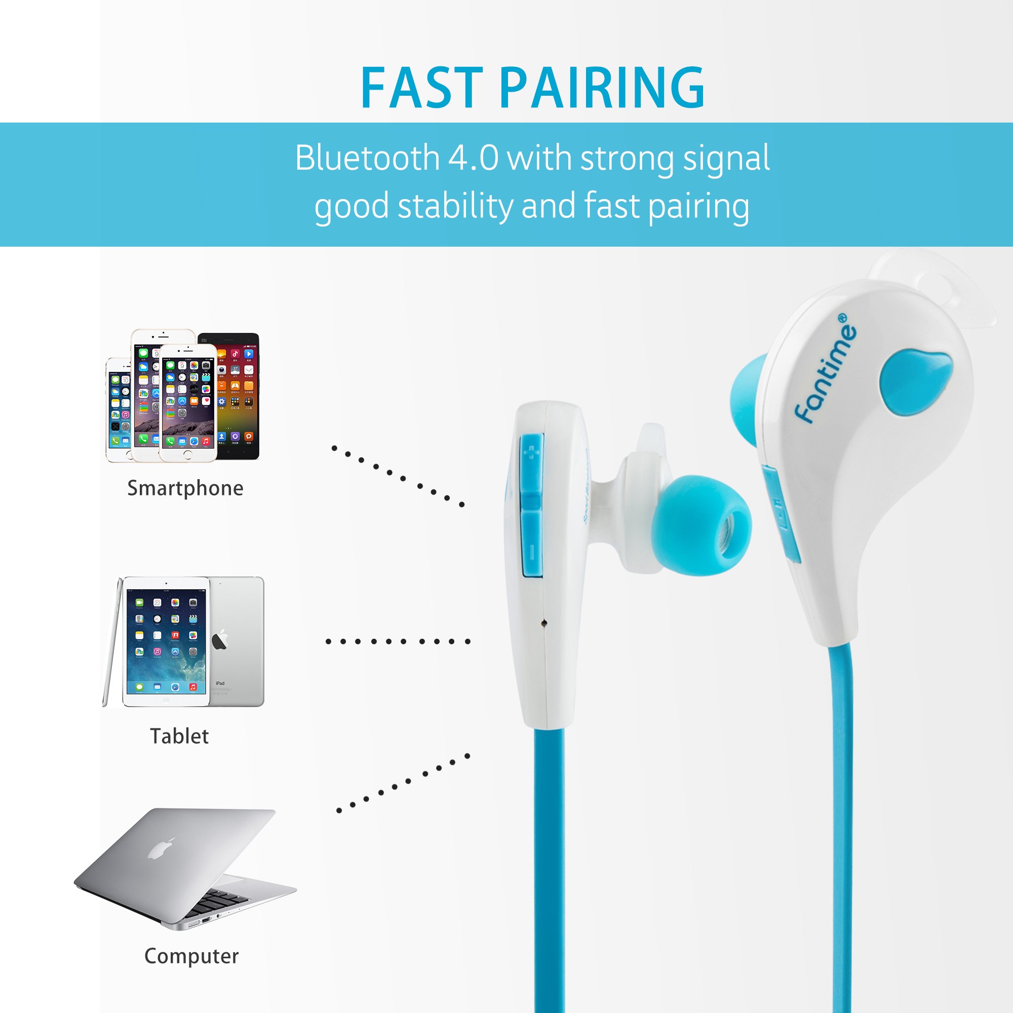 Fantime Bluetooth Headphones Wireless Bluetooth Headsets Sports In-ear Earphones Sweat-proof Wireless Stereo Headphones for Smartphones(Black Green)