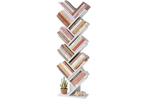 Hoctieon 10 Tier Tree Bookshelf, 10 Shelf Bookcase, Free Standing Tree Bookcase, Display Floor Standing Shelf for Books, Book