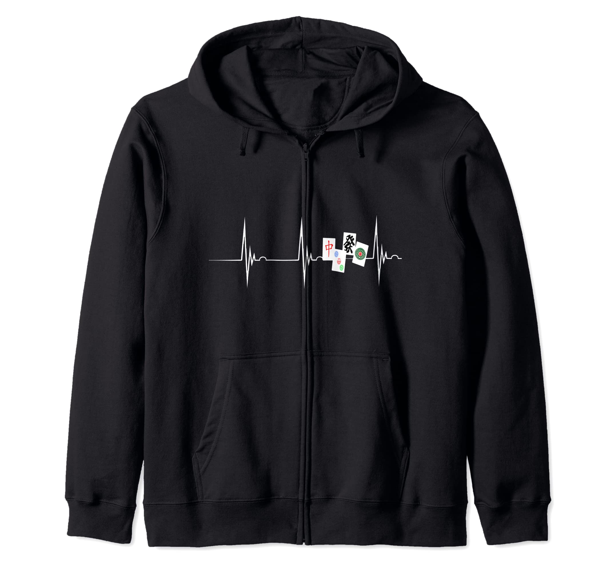 Mahjong Player Heartbeat EKG Pulse Chinese Game Zip Hoodie