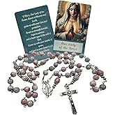 Westmon Works Our Lady of the Rosary Marbled Glass Bead and Metal Crucifix Set with Laminated Holy Card Prayer