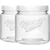 Dwbligt 2 Pack Glass Jar with Lid, Half Gallon Mason Jar Wide Mouth for Pantry Storage, Flour, Pasta, Cookie, Candy, Fermenting, Pickle - Airtight Glass Storage Jars for Fridge w 2 Scale Marks(64 Oz)
