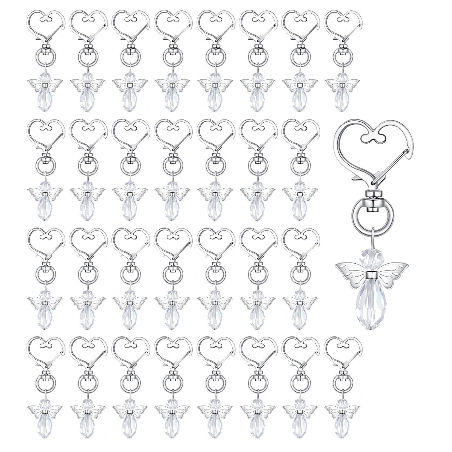 JZK 30x Angel keyring crystal fairy keychain key charms for christening, baby shower party, holy communion, baptism, wedding angel gifts, funeral favours remembrance keepsake for guests