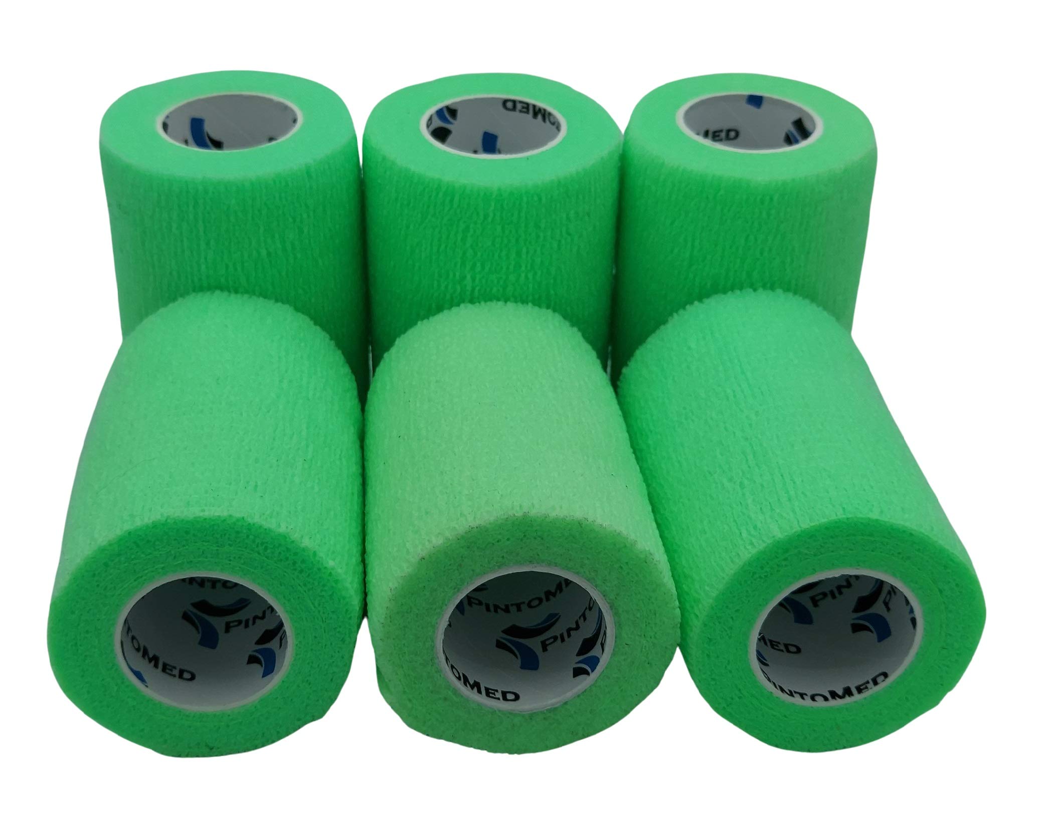 PintoMed – 6 X NEON Green X 7.5CM X 4.5M - Cohesive Bandage Stretched, Self-Adhesive Flexible Bandages, First Aid Sports Wrap Bandages Pack Individually for Medical, Sports and Veterinary use.