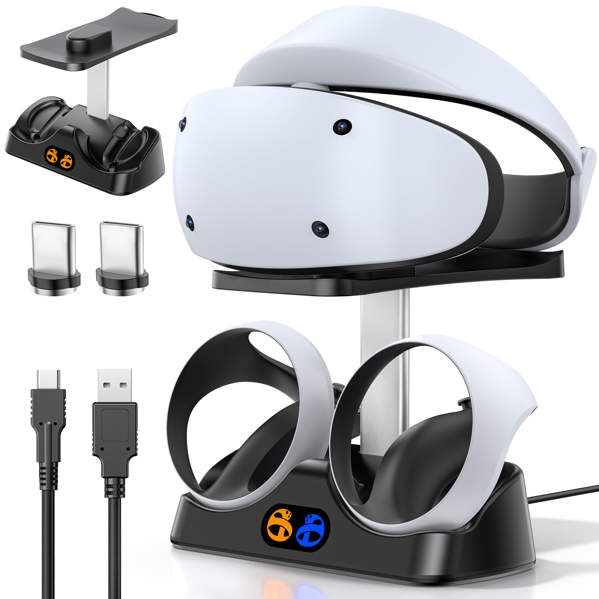 Controller Charging Dock for PS5 VR2, PSVR 2 Charging Station with VR Headset Holder Display Stand, PS VR2 Controller Charger for PSVR2 Accessories with Led Indicator, 2 Magnetic Clasp Black