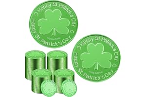 Kreyfer 100 Pieces St. Patrick's Day Coins - Green Lucky Coins Plastic Shamrock Leprechaun Coins, 3-Leaf Clover Coin for Party Decoration Favors