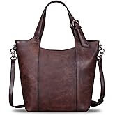 Genuine Leather Handbag for Women Vintage Handmade Shoulder Bag Purse Tote Cowhide Satchel Crossbody Top-Handle Bag (Coffee)