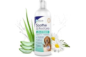 NULIFE NATURAL PET HEALTH 2-in-1 Dog Shampoo and Conditioner with Soothing Aloe Vera & Chamomile, Sensitive Skin, Fragrance-Free, Hypoallergenic Formula Provides Itchy Skin Relief from Dry Skin & Allergies - 16oz
