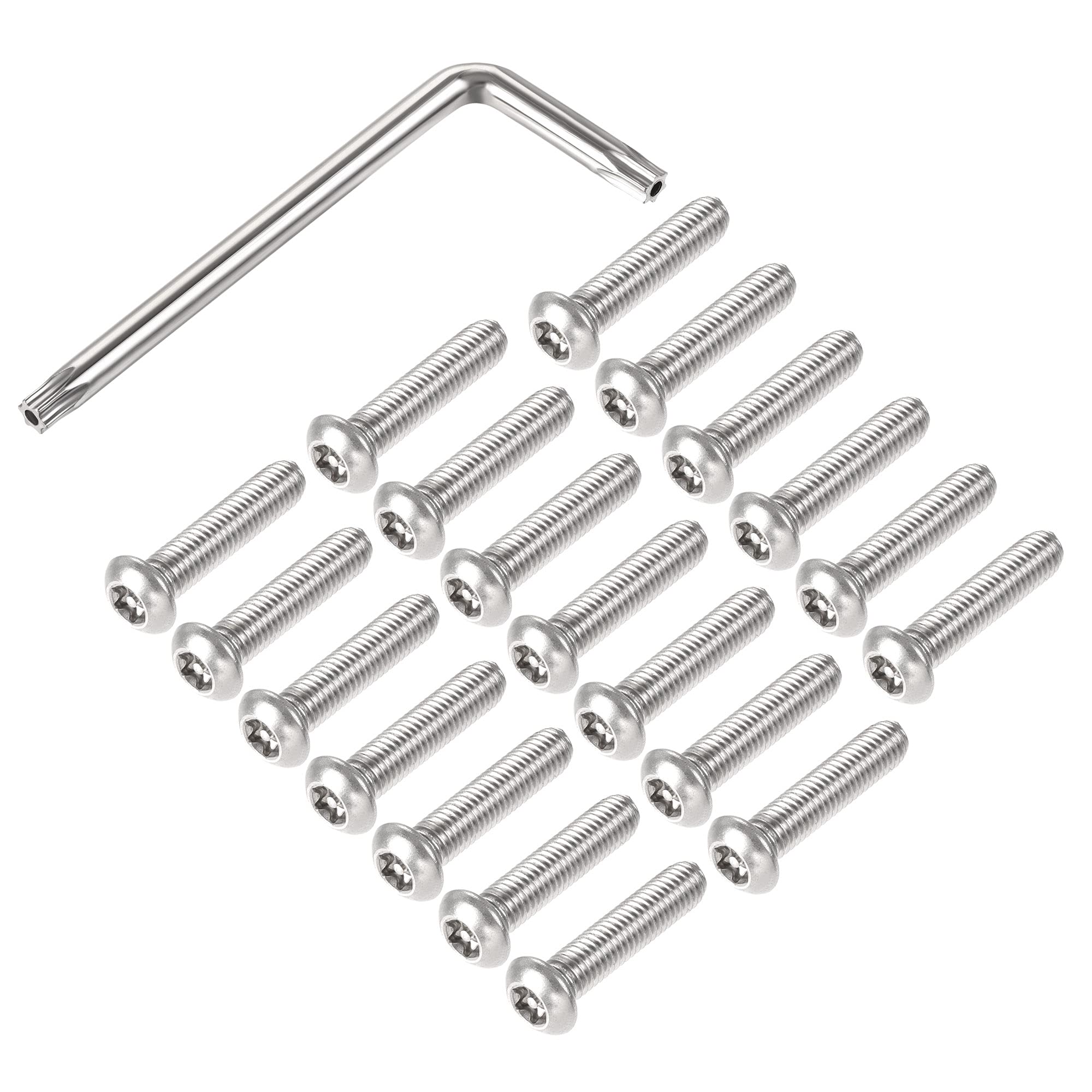 sourcing map M8x35mm Torx Security Machine Screw, 20pcs Pan Head Screws Inside Column, with T40 L-Type Wrench, 304 Stainless Steel Fasteners Bolts