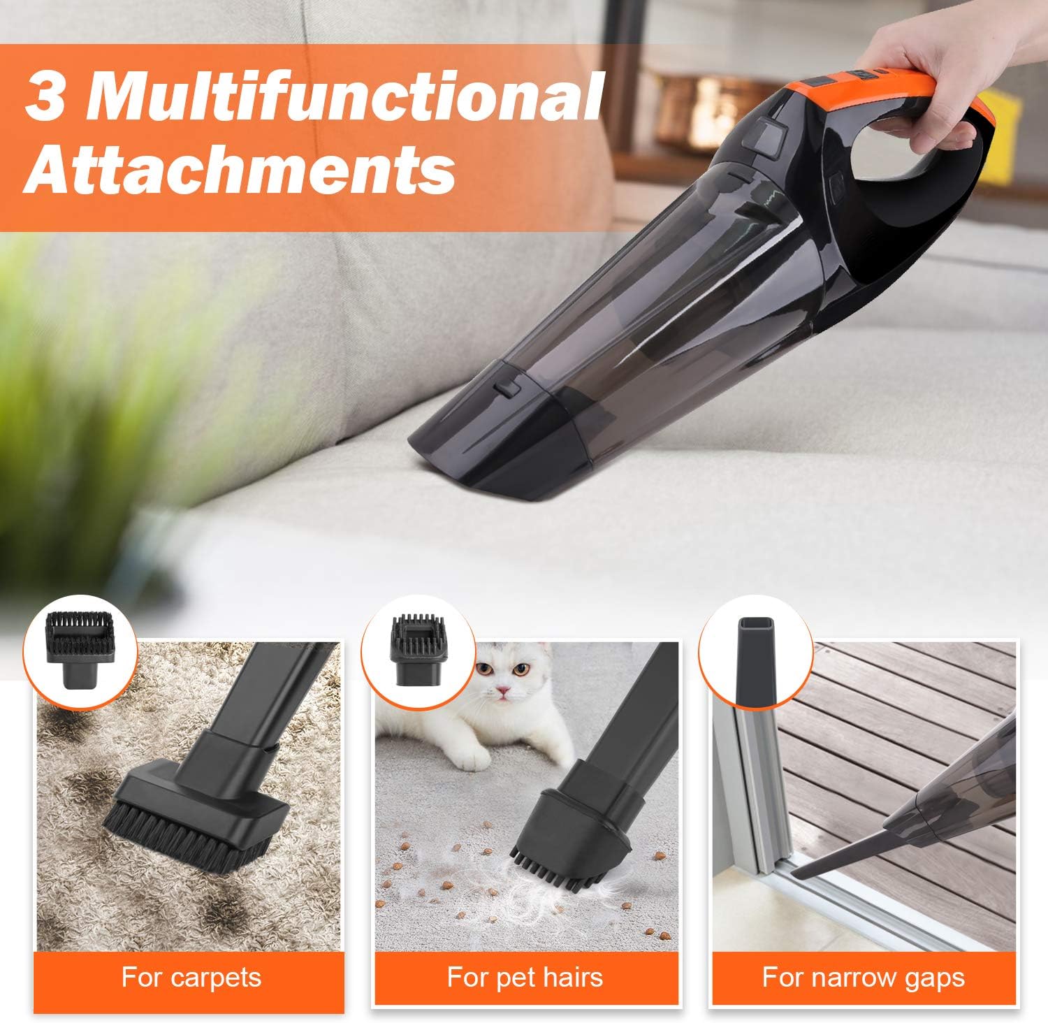 VACPOWER Handheld Vacuum Cleaner Cordless, Portable Hand Vacuum Powered by Li-ion Battery Rechargeable Quick Charge Tech, Mini Vacuum Cleaner with Strong Suction for Pet Hair, Home and Car Cleaning -