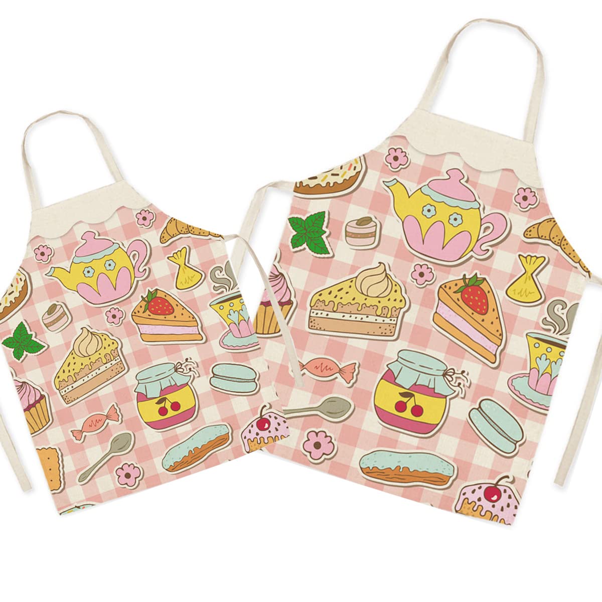 Eyands Matching Parent and Child Apron for Cooking Painting Gardening - Lovely Pattern Linen Parent and Kid Apron for Family Time, Mom Dad Daughter Son Kitchen Apron