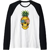 Pineapple Skull Sunglasses Skeleton Funny 4th of July Raglan Baseball Tee