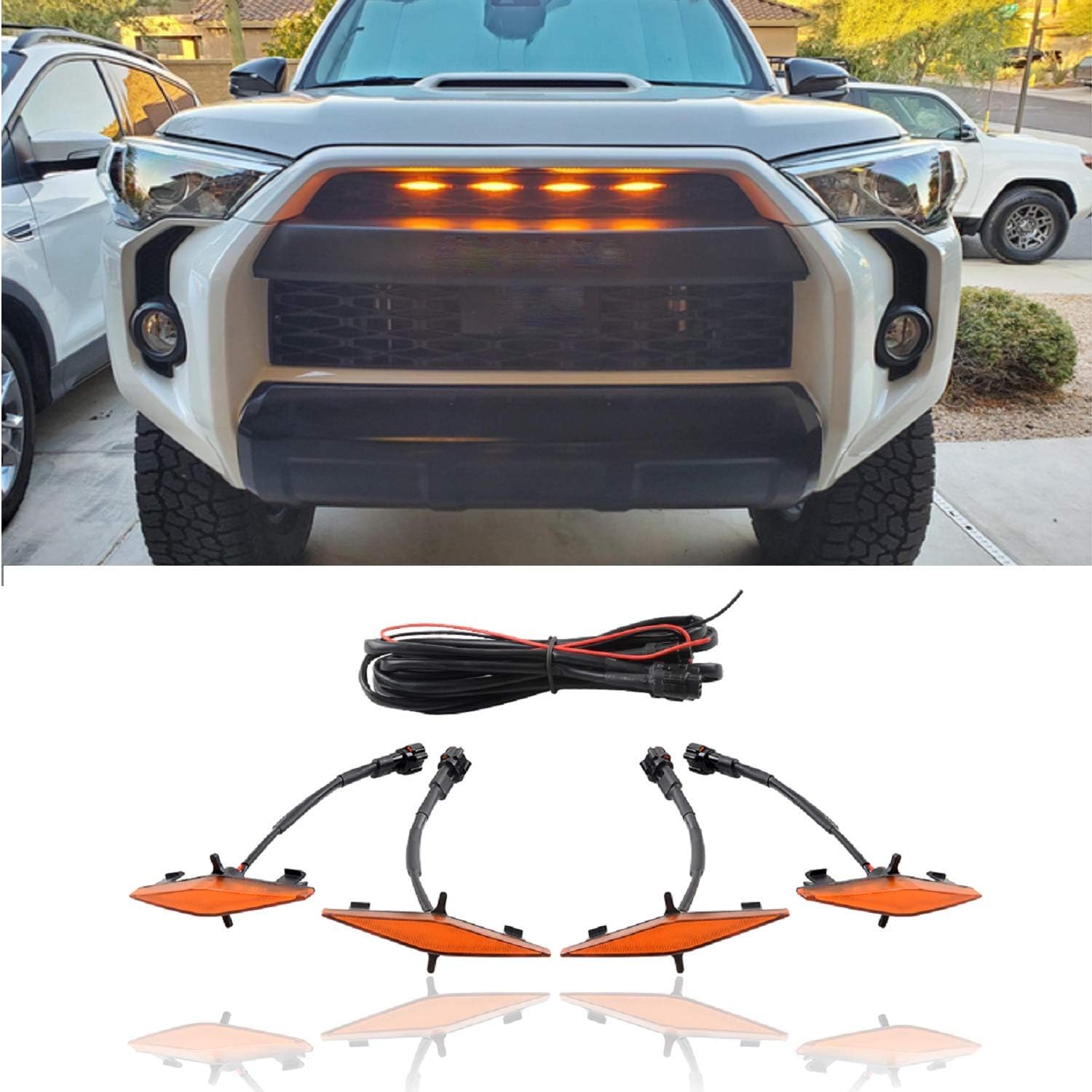 ZGAUTO Grill Amber Light Fit for 4Runner TRD Pro Grille 2014 2015 2016 2017 2018 2019 4 Pcs LED Lights