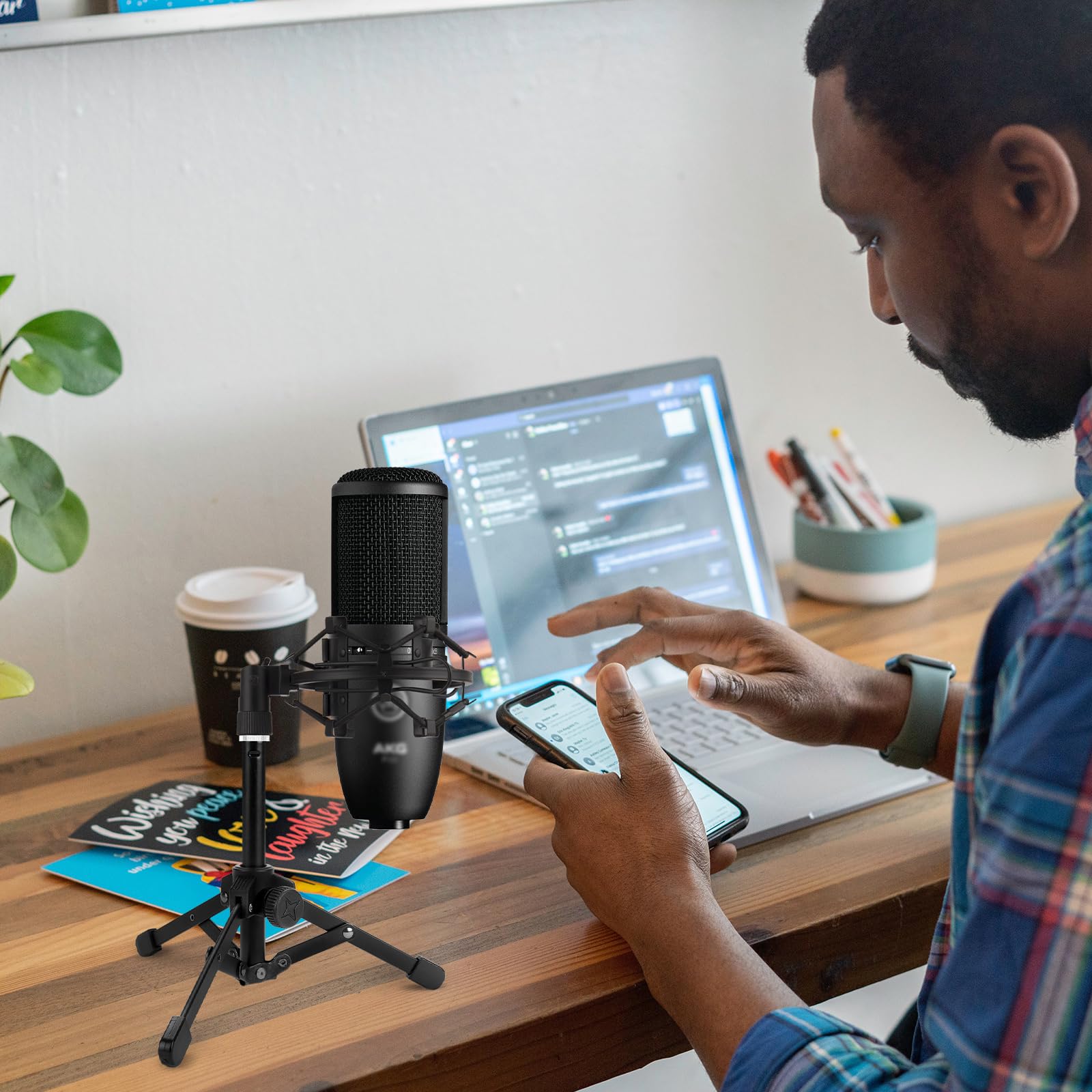 Geekria for Creators Tabletop Tripod Mic Stand Compatible with AKG D5, P120, P420, P820, C1000S, C3000, C451B, P5i, P3S Microphones, Desktop Mic Stand with Foldable Non-Slip Feet