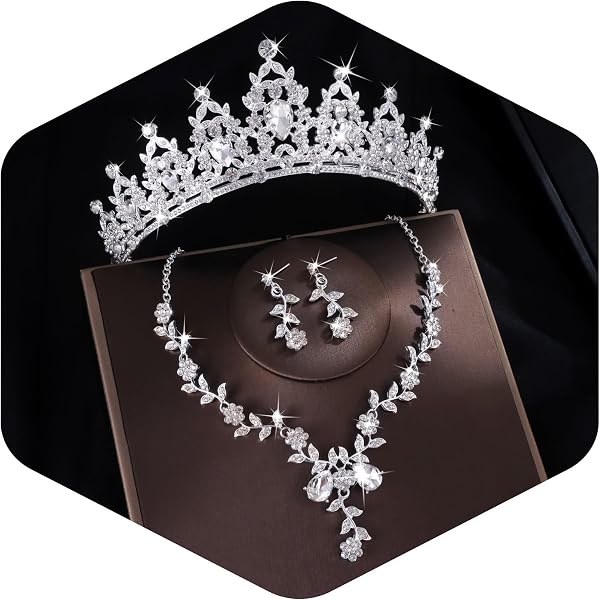 Elegant Silver Crystal Jewelry Set Tiara Necklace and Earrings Bride Silver/Gold Necklace Earrings Crown Set Crystal Bridal  main image 3
