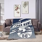 JAVON Custom Baseball Fans Throw Blanket Personalized Any Name and Number for Men Women Youth Gifts, Optional【30x40】【40x50】【50x60】【 60x80】 inch
