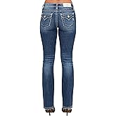 Miss Me Women's Mid-Rise Saddle Stitched Faux Flap Pockets Bootcut Jeans