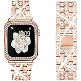 Bekomo Compatible for Apple Watch Ultra Band 49mm 46mm 45mm 41mm 38mm 40mm 42mm 44mm with 2 Pack Bling Crystal Diamonds Case Cover, iwatch SE Series Ultra 3 2/11/10/9/8/7/6/5/4/3/2/1 Bands for Women