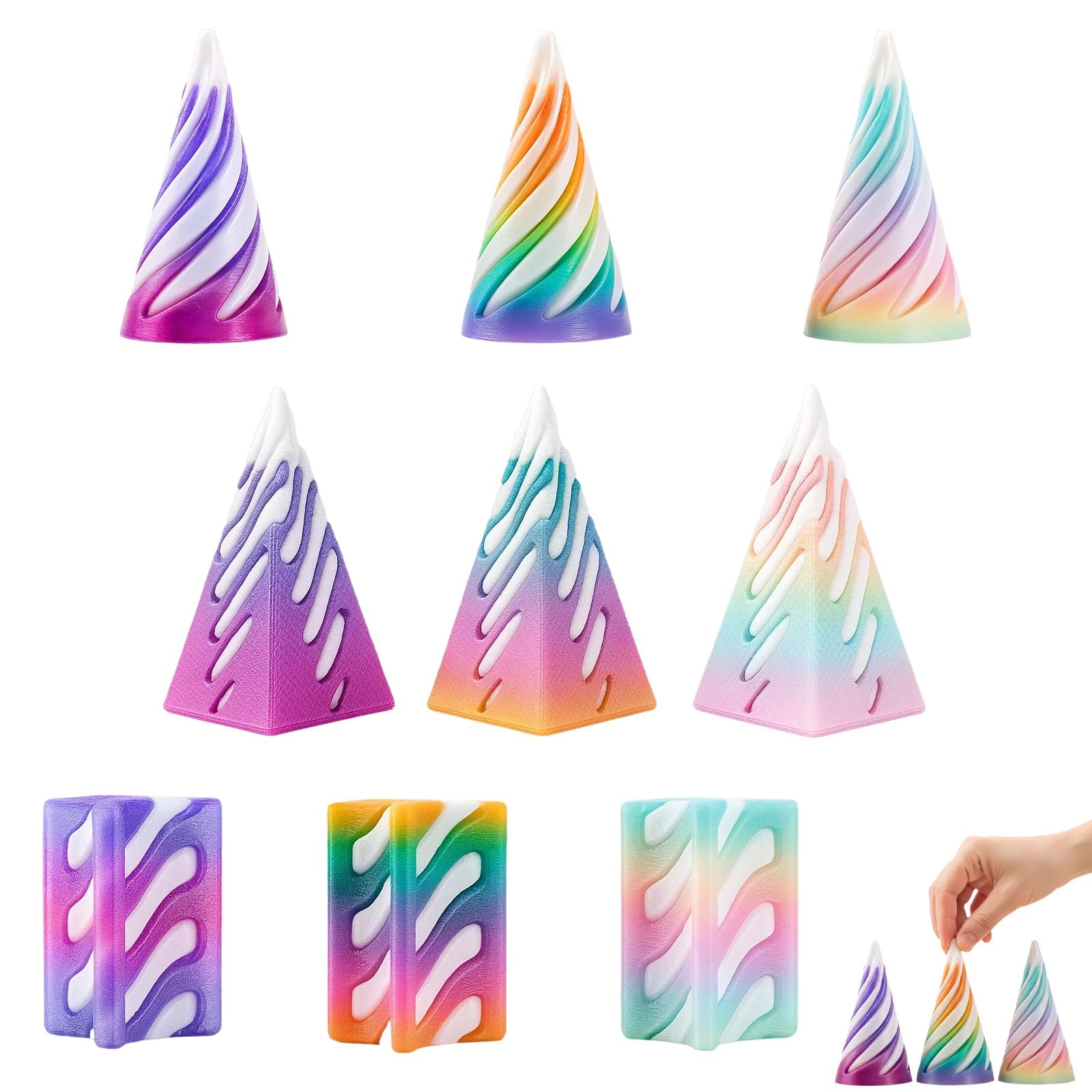 3D Printed Fidget Toy, Impossible Cone Spiral Fidget Toy, 9-Piece Set for Reduce Stress and Focus, Colourful Desktop Decor for Office and Home