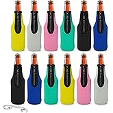 12 Pack Beer Bottle Sleeves Insulator, Thick Neoprene Sublimation Coolers Jacket with Zip-up, Keep Drink Cold Holder with Opener for Summer Parties Supplies(New Multicolour)