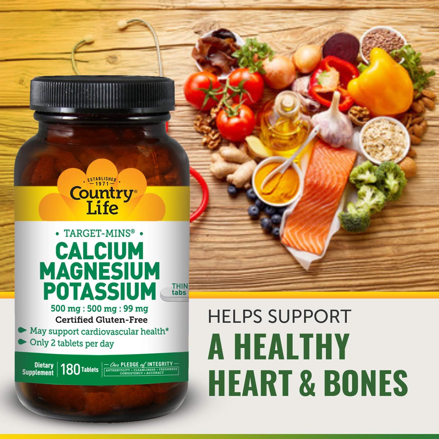 Country Life Target Mins Calcium Magnesium Potassium 500mg/500mg/99mg 180-Tablet: Health & Personal Care