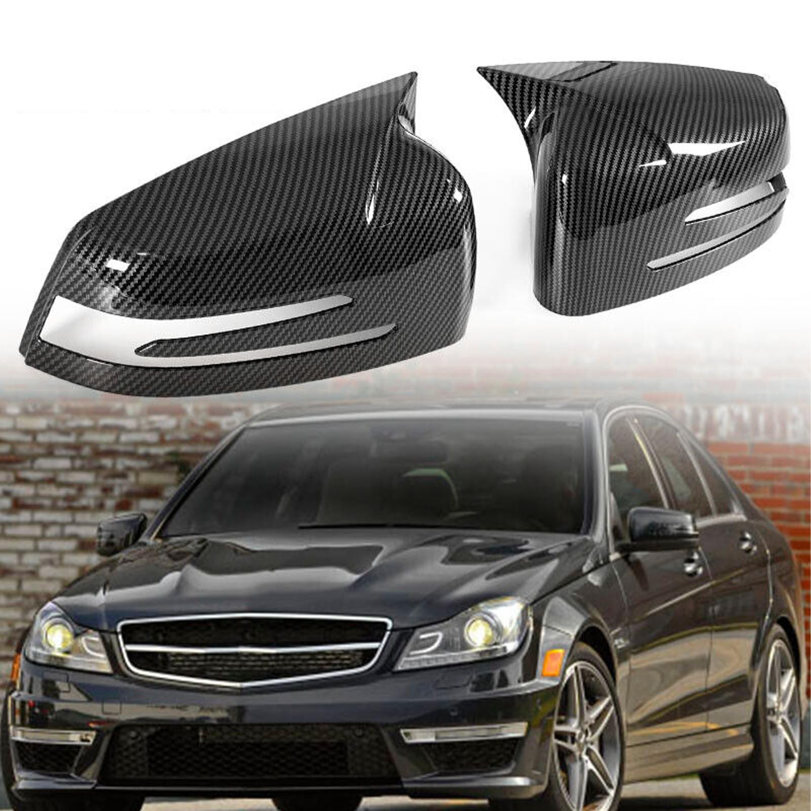 Photo 1 of Carbon Fiber Horn Mirror Cover Cap Fit for Merceddes Beenz Beenz W204 W176 W212 CLA250 1994-2020 Passenger + Driver side