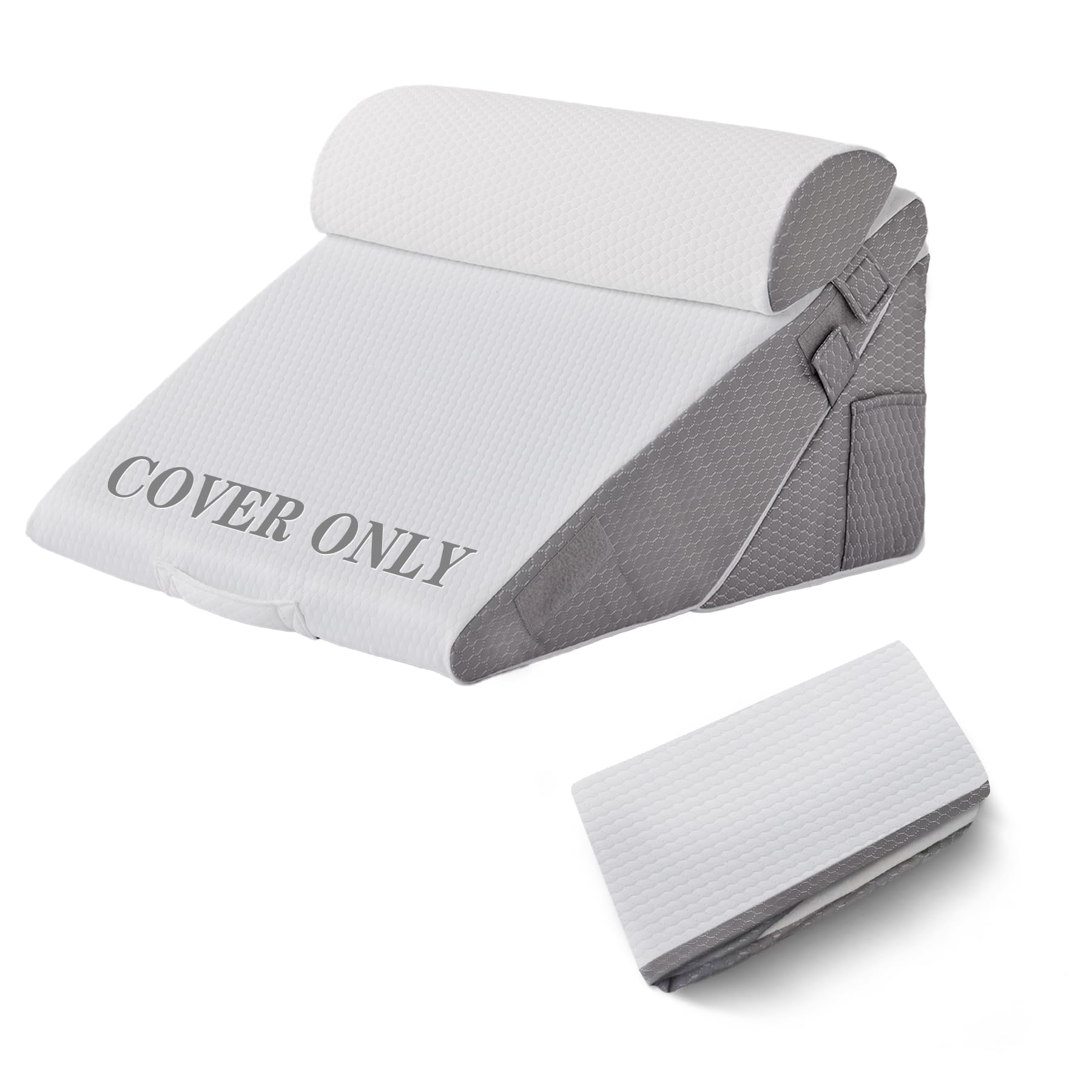 Photo 1 of Bedluxe Wedge Pillow Set Cover for 3PCS, Adjustable Bed Wedge Pillow Case with Side Pocket, Removable&Machine Washable Wedge Pillowcase with Zipper, 22"x22"x12", White/Grey(Pillow NOT Include)