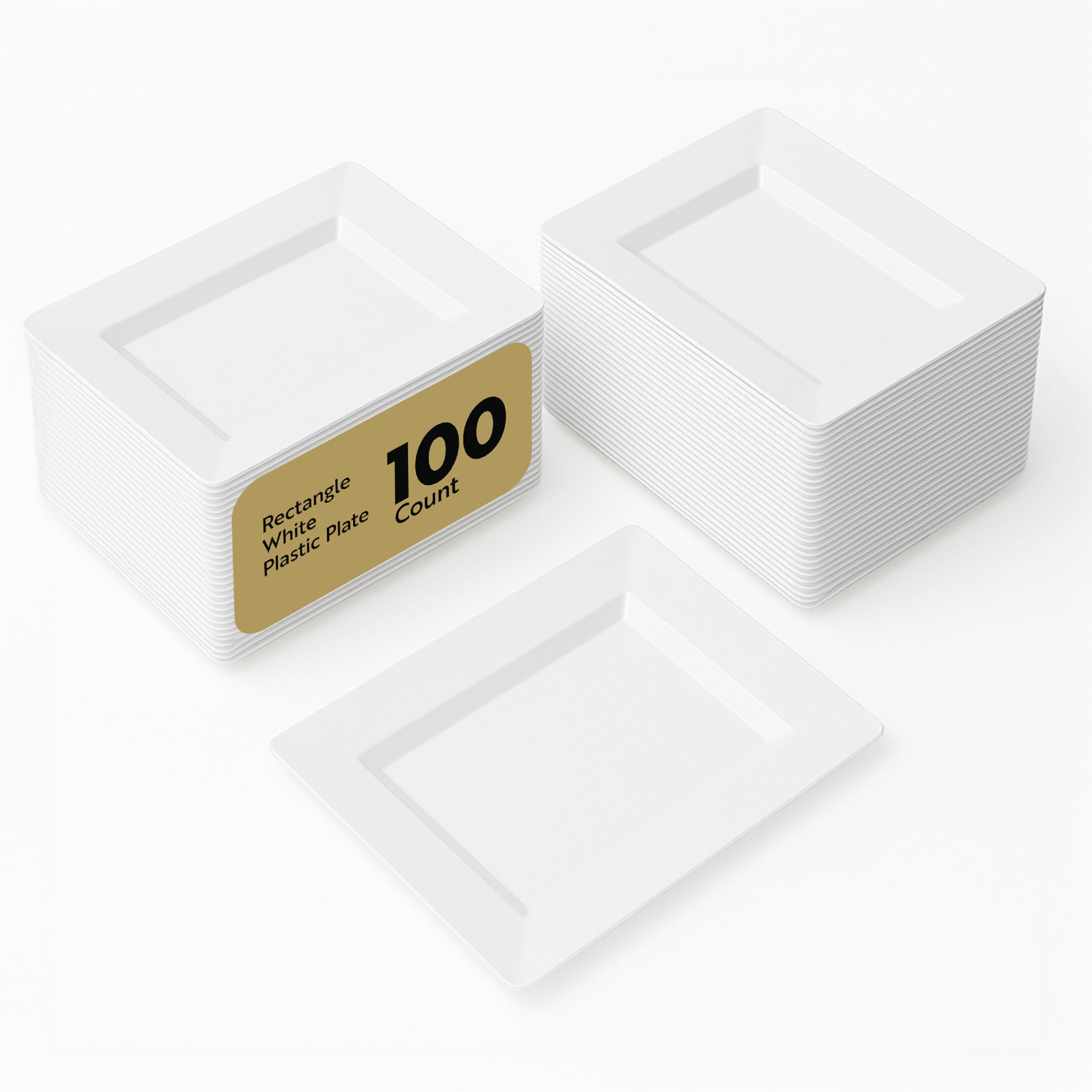 Photo 1 of 10 Restaurantware Moderna 7.5 x 5.3 Inch Premium Disposable Plates 100 Rectangular Plastic Plates For Parties - Durable Heavy-duty White Plastic Dinner Plates For Warm And Cold Foods