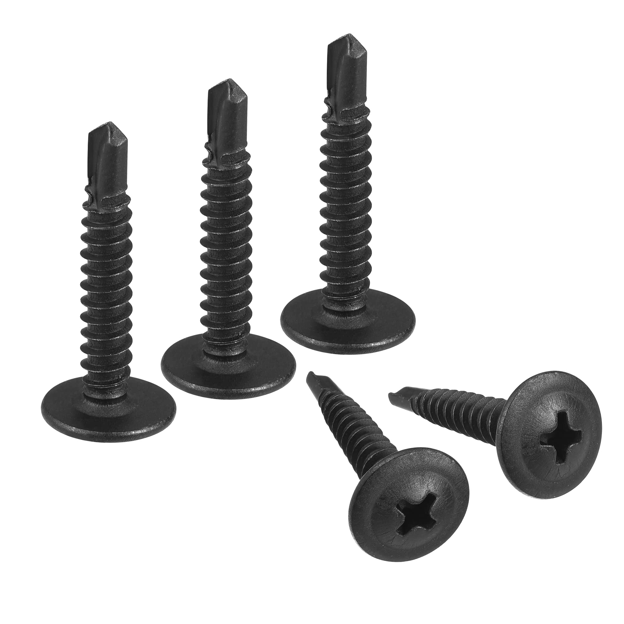 sourcing map Phillips Head Self Tapping Screws, #8 x 1" Carbon Steel Self Drilling Sheet Metal Screw Black 200pcs