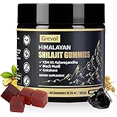 Grevol Himalayan Shilajit Gummies with Ashwagandha - Fulvic Acid & 85+ Trace Minerals - No Added Sugar - Shilajit for Men & Women - 60 Gummy
