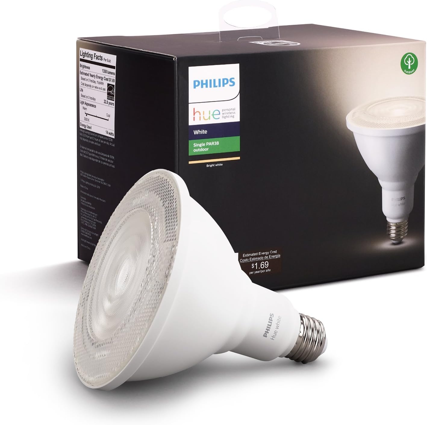 Philips Hue White Outdoor PAR38 13W Smart Bulbs (Philips Hue Hub