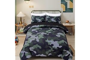 Holawakaka Twin Size Camouflage Bedding Comforter Set with Sheets,Boys Girls Men Camo Bed in A Bag 5 Pieces,Kids Teens Dorm Bed Sets Neutral Farmhouse Lodge Cabin Army Bedspread (Dark Green,Twin)
