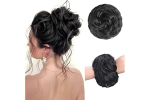 HAIRCUBE 1PCS Messy Bun Hair Piece Messy Hair Bun Scrunchies for Women Wavy Curly Chignon Ponytail Hair Extensions Synthetic Thick Tousled Updo Bun (Black)