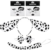 Janinka Cheetah Costume Set Dalmatian Dog Ears Headband Cheetah Leopard Cat Tail Bow Tie Face Stickers for Halloween Cosplay