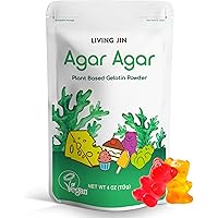 LIVING JIN Agar Agar Powder (4oz) Vegan Gelatin Substitute, Certified Kosher, Gluten-free, Non-GMO, 100%, Sugar-free, Kosher,