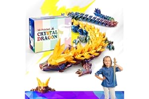 HyBaiS 3D Printed Dragon,Large 3D Dragon, Flexible Ariculated Dragon,3D Printed Crystal Dragon Toy,Creative and Fun Fidget Toy,Dragon Figurine Decor,Halloween (Magic Gold, 24 inch)