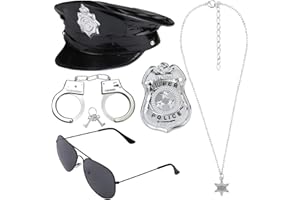 Beelittle Police Costume Accessories Hat Handcuffs Policeman Badge Cop Swat FBI Cosplay