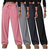 Oakgarden 4 Pack Women's Lounge Pants, Comfy Wide Leg Yoga Pants High Waisted Drawstring Baggy Sweatpants with Pockets