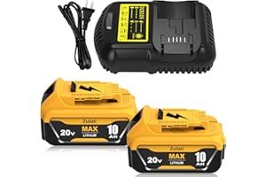 ZULIATI 10.0Ah Replacement for Dewalt 20V Battery and DCB105 Battery Charger Compatible with Dewalt 20V Max Battery DCB200 DCB204 DCB203 DCB201 DCB206 DCB207(Yellow-10Ah-3PC)