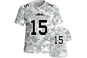 GENERIC Camouflage Football Jersy for Men, Kansas City Skyline Silhouette with Player Number #15, KCC Personalized Sports Fan Shirt