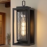 KIZON 15" Modern Outdoor Wall Lights with Seeded Glass, Waterproof Black Outdoor Sconce Lights with LED Bulb Included, Large 
