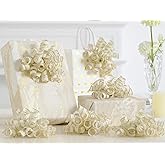 HUIHUANG Rustic Bows for Gift Wrapping Self Adhesive White Curly Bows Burst Curly Ribbon Bow for Presents, Christmas Gift Wrapping, Treat Bags, Party Favor, Crafts-5 inch x 6 Counts