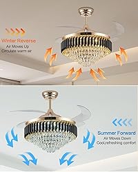 52" Dimmable Gold Fandelier Crystal LED Ceiling