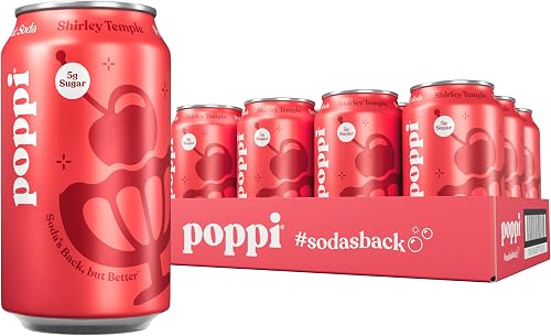 Poppi refresco prebiótico Shirley Temple, 12 onzas, paquete de 12 — Refrescos